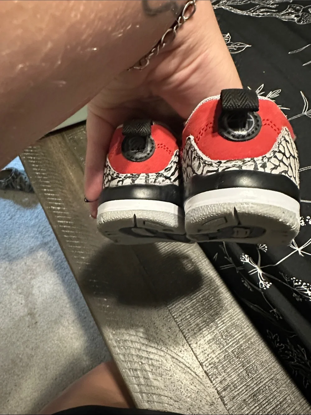 Jordan Kids Red and Black Velcro High-Top Sneakers
